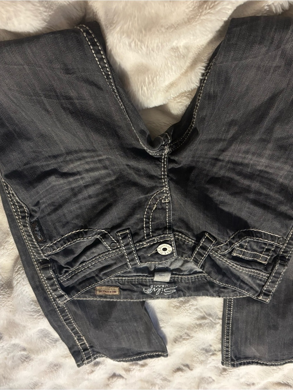 Silver Jeans Women's Boot Cut Jeans in Charcoal Gray with White Stitching